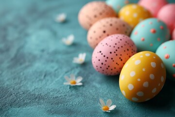 Colorful easter eggs on turquoise background