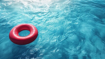 A red ring floats on top of a body of water during summer. - Powered by Adobe
