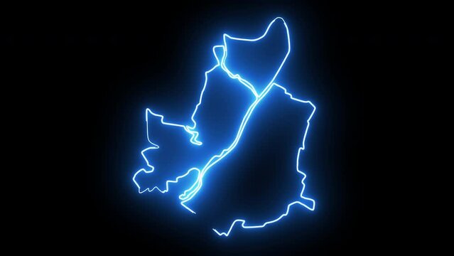 map of Angers in france with glowing neon effect