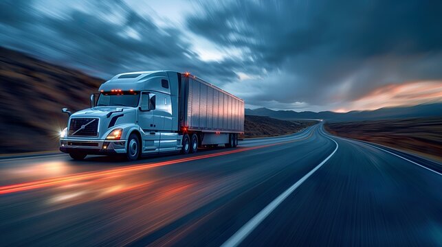 Truck Transportation logistics, this commercial blue truck dominates the road, merging speed, cargo delivery, and the essence of truck transportation logistics