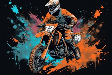 Abstract grunge tshirt design for extreme sports apparel, including motocross, cycling, fishing, and football. Generative AI