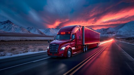 ruck Transportation logistics, this black commercial truck blurs past neon lights, showcasing high-speed delivery and robust truck transportation logistics