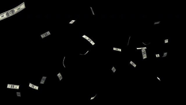 Blowing Money On Alpha.
US hundred-dollar bills flutter across the frame and dance in the wind on an alpha channel background.