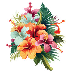 Tropical Flowers, Palm Leaves, Jungle Leaf, Bird