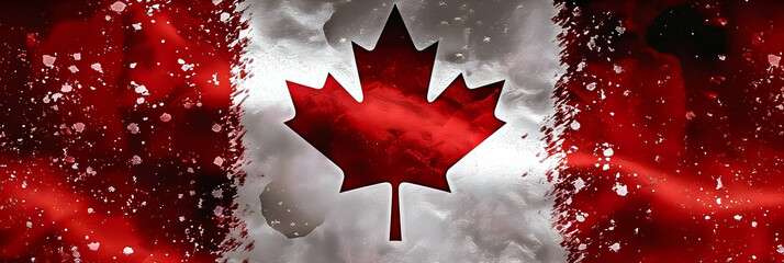 Canadian flag with sparkling snowflakes and a vivid maple leaf.
