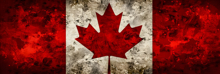 Grunge-style Canadian flag with a prominent maple leaf.