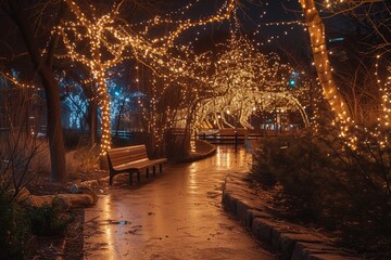 Fototapeta premium christmas trees in the night in the city street