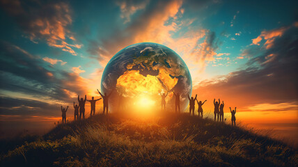 global warming, human awareness and respect for the earth concept - obrazy, fototapety, plakaty