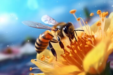 Photo of a bee on flower - obrazy, fototapety, plakaty