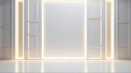 Beautiful light background mock-up for presentation with decorative white panels and decorate with hidden lighting