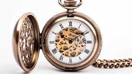 Elegant antique pocket watch with exposed gears and roman numerals