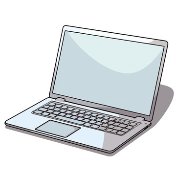 Vector Cartoon Illustration of Silver Gray Laptop
