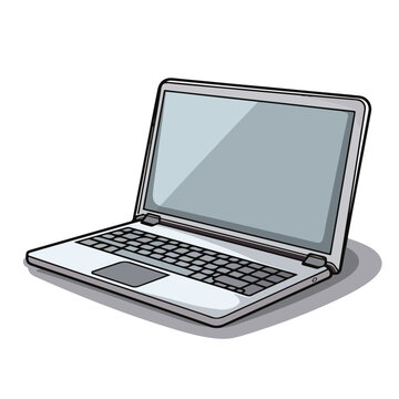 Vector Cartoon Illustration of Silver Gray Laptop