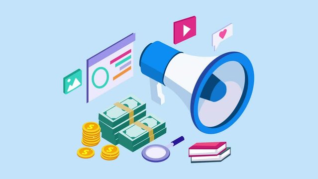isometric Marketing Strategy. Business analysis, content strategy and management concept. 2d video animation 4k clip