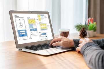 UX UI design process for modish mobile application and website . Creative prototype of wireframe...