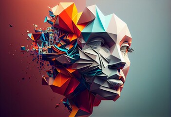 Beautiful abstract surreal geometric head of a World concept, contemporary colors and mood social background. Generative AI