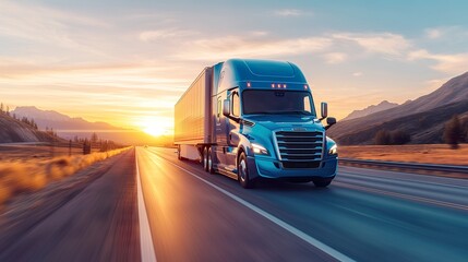 Truck Transportation logistics is visualized by a commercial truck on a deserted highway, showcasing the power and reliability of truck transportation logistics