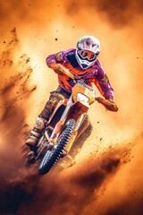 Photo of a motocross rider on the dusty road