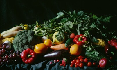 still life  Vegetables, Herbs and Fruit as ingredients in cooking.