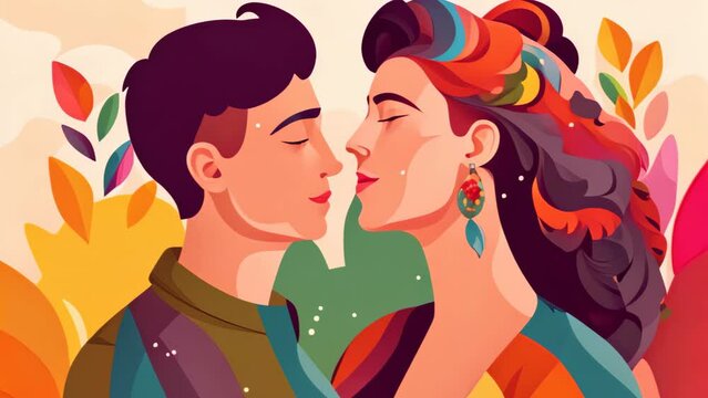 Flat illustration pride day lesbian couple in love background.