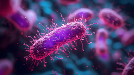 Microscopic Majesty: A Detailed View of Vibrant Bacteria in a Colorful, Enigmatic Environment.3d illustration of pathogenic bacteria. Viruses in infected organism. Microscope virus,Helicobacter pylori