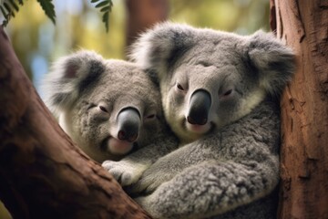 Photo of two koala's sitting in the tree