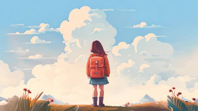 Kids with school backpack go to school illustration.  Back to school concept graphic design.