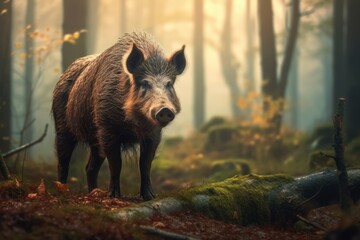 Photo of a wild boar in the jungle