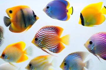 In the crystal-clear water, a collection of stunning ornamental fish captivates with their vibrant beauty