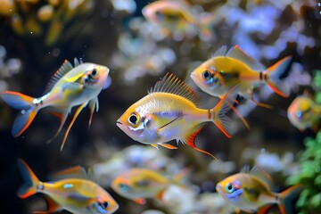 Within the pristine clarity of the water, a group of exquisite marine creatures creates a captivating spectacle