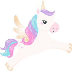 Rainbow Unicorn, Cute Pony, White horse