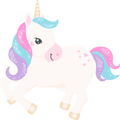 Rainbow Unicorn, Cute Pony, White horse