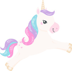 Rainbow Unicorn, Cute Pony, White horse