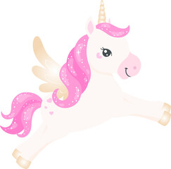 Obraz na płótnie Canvas Rainbow Unicorn, Cute Pony, White horse