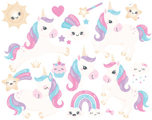 Rainbow Unicorn, Cute Pony, White horse