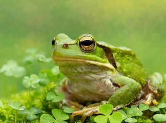 Green Frog over Green Clover Carpet