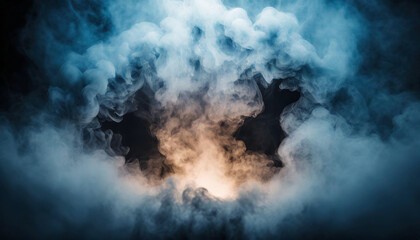 Explosive smoke emanates from empty space, creating a dramatic and eerie atmosphere