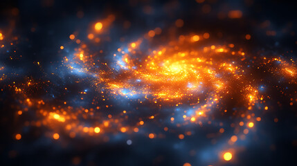 a large bright yellow and orange spiral galaxy, in the style of soft edges and blurred details, light sky-blue and dark gray, data visualization, shallow depth of field, colorful explosions
 - obrazy, fototapety, plakaty