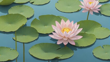 Vibrant Lotus Flowers Blooming Serenely on Calm Water Surface, Generative AI