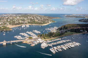 Aerial view of the spit bridge, middle harbour and the surrounding marinas