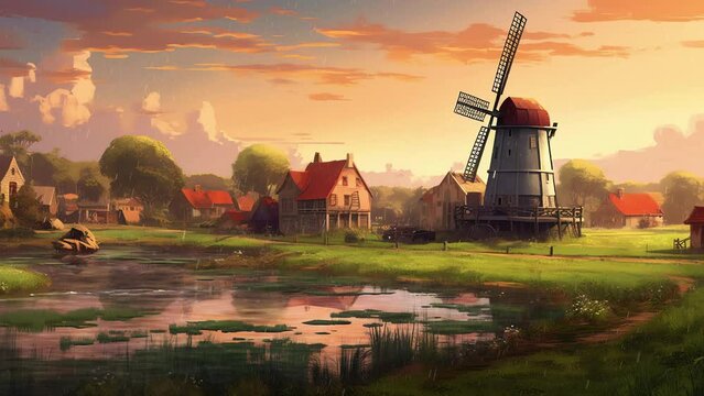 Animated Streamer Background of a Farm with a windmill