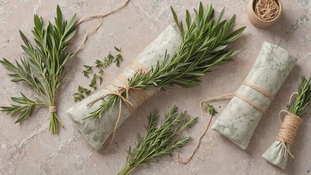 Handcrafted Soap Bundles with Rosemary Sprigs, Generative AI