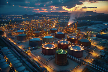 huge oil storage tanks, oil refinery - obrazy, fototapety, plakaty