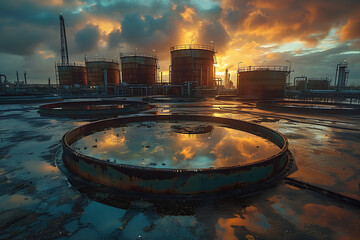 huge oil storage tanks, oil refinery - obrazy, fototapety, plakaty