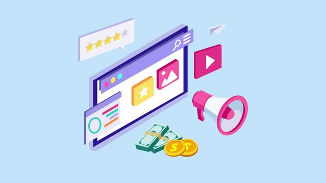isometric Marketing Strategy. Business analysis, content strategy and management concept. 2d video animation 4k clip