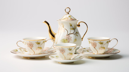 Elegant Porcelain Tea Set with Golden Floral Patterns