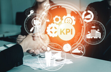 KPI Key Performance Indicator for Business Concept - Modern graphic interface showing symbols of...