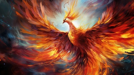 mythology phoenix bird rising - obrazy, fototapety, plakaty