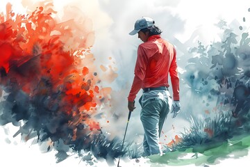 ゴルフをする男性のイラスト - obrazy, fototapety, plakaty