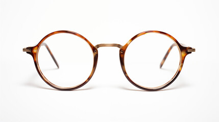 Round Tortoiseshell-Patterned Eyeglasses With Clear Lenses - obrazy, fototapety, plakaty
